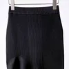 [EAM] taille haute élastique noir tricot asymétrique demi-corps jupe longue femmes mode printemps automne 1DD6364 21512