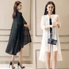 Summer Chiffon Blouse Women Stand Collar Loose Tops Blouses Plus Size Chiffon Kimono Cardigan boho Black White Shirts 4534 50 210528