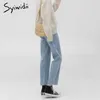 Syiwidii ​​hög midja jeans för kvinnor rakt denim byxor himmel blå kläder demin avslappnad vintage streetwear vår mode 210708