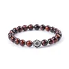 Mężczyźni Red Tiger Eye Stone Bransoletka Buddha Lotus Charms Handmade 8mm Balck Koraliki Bransoletki Letnie Kobiety Biżuteria Prezent