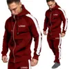 Custom 2 Piece Men Zip Hoodies+Joggers Pants Tracksuit Set Running Jogging Sports Wear Hooded SweatSuit Winter Exercise Set G1215