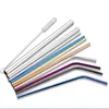 Drinkware Metal Reusable Colorful Drink-ware Environmental 6*215 mm 304 Stainless Steel Straws Straight Bent With Case Cleaning Brush Set Party Kitchen Accessory