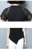 plus size blouse women short sleeve lace chiffon shirts v-neck office ladies tops solid black 4950 50 210506