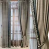 Modern Luxury Silver Grey Blackout Curtain Bead Lace Stitching High-End Curtain Custom för vardagsrum Sovrum Drapes Blinds # 4 210712