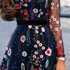 Summer Women Floral Embroidery Long Sleeve Transparent Flower Embroidered Mesh Sexy Party Dress 210415