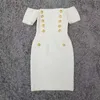 Dames Sexy Designer Button White Bandage Jurk Dames Elegant Off The Shoulder Avond Bodycon Party Vestido 210527