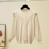 Women Lace Shirt Knitwear Casual Knitted Blouse Spring Autumn Fashion Loose Lantern Long Sleeve Ladies Tops Blusas 11729 210417