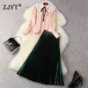Spring Designers Women Embroidery Blouse and Long Pleated Skirt Suit 2 Piece Set Office Lady Party Outfits Twinset 210601