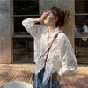 Sznurek Koreański Proste Kobiety Koszula Bluzka Pełna Rękaw Collar Casual Loose Fashion Damskie Blusas Topy Femme 210513