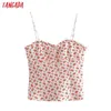 Tangada Mulheres Floral Impressão V Pescoço Camis Crotes Crop Top Spaghetti Strap Mangas Sem Mangas Brasas Curtas Blusas Camisas Femininas Tops 3H456 210609