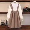 Laternenärmelkleid Stricken O-Ausschnitt Fake 2 Stück Übergröße M-4XL Preppy All-Match Süß Elegant Trendy Neu Gemütlich Ins Koreanischer Stil Y1204