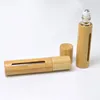 Natural Bamboo Glass Essential Oil Bottle Refillable Empty Perfume Fragrance Scent Steel Roller Ball Bottles For Home Travel SN3894