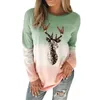 Mode Kerst Elk Print Blouse Tie Dry Plus Size Casual Winter Dames O-hals Tops Dames Lange Mouw Shirt Blusas Pullover Dames