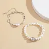 Chaîne à maillons femmes bijoux 2 pièces par ensemble Bracelets conception vente placage d'or simulé perle Bracelet pour fille cadeaux Inte22