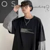 Cotton autumn fake two-piece men's long-sleeved t-shirt male students Korean style loose trendy clothes youth clothing 210526