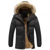 Men's Down & Parkas HENCHIRY Autumn Winter Thickened Warm Hooded Jacket Solid Color Zipper Wool Collar Cotton Shirt Splicing Contrast Coat P