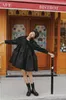 Autunno nero manica lunga mini abito da donna fiocco abito da ballo allentato increspato designer autunno abbigliamento moda 210427