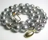8-10mm Grey Natural Pearl Beaded Necklace+Earrings 14k Gold Clasp Women's Gift Jewelry