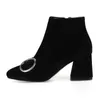 Kvinnor Stövlar Vinter Ankle Zipper Block High Heels Kort Spänne Kvadrat Toe Skor Lady Höst Stor storlek 33-46 210517