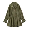 Fashion Pleated Slim Waist Trench Coat Turn-down Collar Long Sleeve Women Tops Spring Casual Single Breasted Jacket 210519