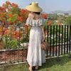 Ordifree 2021 Verano Boho Mujeres Sexy Maxi DrWhite Lace Ruffle Vocación Vestido largo de playa X0621