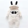 Winter Baby 3D Ears Design Solid Hooded Long-sleeve Jumpsuit for One Pieces Rompers Jumpsuits Clothes 210528