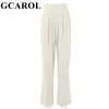 GCAROL 2021, pantalones de traje de cintura alta elástica para mujer, pantalones plisados de pierna recta de longitud completa, pantalones de trabajo de oficina, multiocasión Q0801