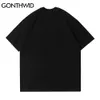 T-tröjor Förstorade Streetwear Hip Hop Graffiti Färgblock Hand Tshirts Harajuku Punk Rock Gothic Short Sleeve Tee Toppar 210602