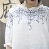 Fje verano estilo mujer camiseta de talla grande media manga suelta Vintage bordado camiseta mujer algodón Lino camisetas grandes Tops MGZ2 210406