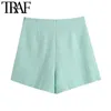 TRAF Women Chic Fashion With Buttons Tweed Shorts Skirts Vintage High Waist Side Zipper Female Skorts Mujer 210415