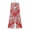 PSEEWE Za Trousers For Female Red Vintage Print Wide Leg Pants Women High Waist Summer Pants Woman Zip Fly Casual Loose Pants Q0801