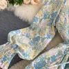 Старинные цветочные платья Женщины o Шеи длиннее слойное рукав на шнуровке ruched a-line платье Осенние Boho вскользь платье для отдыха 210419