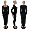 Bulk Skinny Y2k Jurk Lange Mouw Bodycon Enkle Lengte Jurken Eén Stuk Set Mode Solid Party Avond Night Club Wear kleding Klw7323