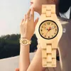 Vintage plein bois montre femmes Bracelet en bois montres à Quartz dames horloge femme haut de luxe rouge seconde main cadran Zegarek Damski