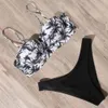 Ruuhee Women Swimsuit Bikini Push Up badkläder Bandage Bikinis Set Padded Bathing Suit Leaf Print Biquini Maillot de 210407