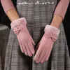 Fem fingrarhandskar 2021 Winter Lady Elegant Full Finger Simple Bowknot Touch Screen Women Fashion Driving Double Layer