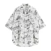Sommar Streetwear Vintage Blouse Kvinnor Handpinted Tryckt Kortärmad Fashion Down-down Collar Causal Oversized Shirt 210417