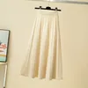 Plisowane Solidna A-Line Jesień Zima Ciepłe Vintage Długie Spódnice Kobiety Wysoka Talia Dzianiny Mujer Faldas 17982 210415