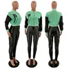 Tracksuits Baseball Uniform Outfits Two Piece Set Women Sexy Leather Sleeve Leather Pants Wholesale Items for Business K8353