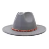 Alta Qualidade aba larga Hat Fedora Mulheres Homens Lã metal Cadeia Decor chapéus de feltro Inverno Formal Vestido Jazz Top Hat