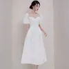 Robe d'été de mode tempérament féminin dames manches bouffantes blanc mince longs robes 210520
