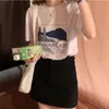 3 kleuren zomer koreaanse stijl vintage print korte mouw t-shirt womens losse tops casual wit beige tees shirt femme (x1906) 210423