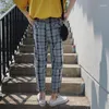 Calças xadrez de verão Homens moda retro diretamente através de homem casual streetwear tendência hip hop swepants1