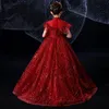 Pas cher Blush Rouge Bling Fleur Filles Robes Manches Longues pour Les Mariages Dentelle Appliques Robe De Bal D'anniversaire Fille Communion Pageant Robes