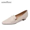 Sophitina Low-Heeled Retro Sapatos Mulheres Pequenas Square Toe Spring Sapatos Handmade Alta Qualidade Slip-On Verão Feminino Bombas AO608 210513