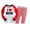Baby Girls Pyjama Set T-shirts I Love Mama Stripe Pantalon 100% coton Kid Pijama Fille Vêtements Enfants Vêtements de nuit Top Qualité 210413