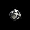Europe America Fashion Style Rings Men Lady Womens Black Silver-Color Metal Graved V Initials Plaid Lovers Ring Size US6-US9325Z