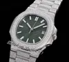 2022 TWF Pavé de diamants 5711 324SC A324 Montre automatique pour homme Cadran à texture verte Marqueurs de bâton Bracelet en diamant entièrement glacé Super Edition Nouvelles montres Puretime A1