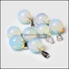 Charms Jewelry Findings & Components Natural Stone Rose Quartz Opal Tigers Eye Turquoise Ball Shape White Black Crystal Pendants For Necklac