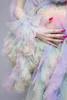 Real Image Rainbow Gravid Kvinnor Robe Fotografi Sleepwear Anpassad Mängd A-Line Puffy Tulle Dress Maternity Photoshoot Bathrock